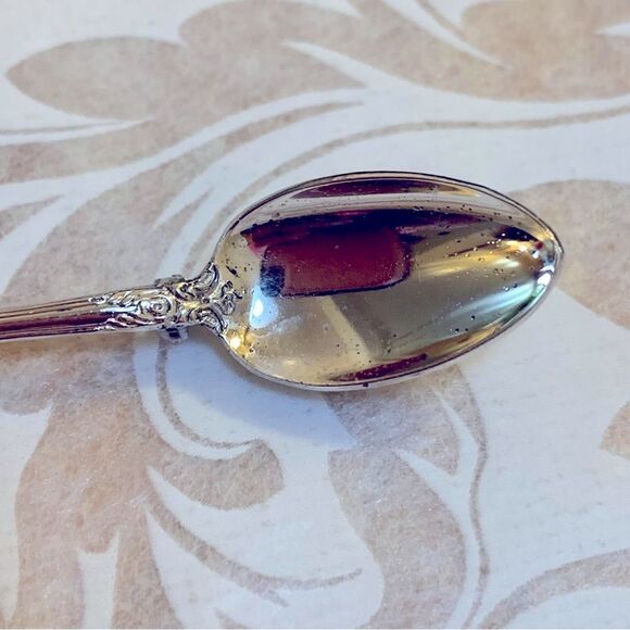 Mini Silver Spoon Brooch Pin 2.75” has Patent 2066969 on the back Gorgeous - Picture 6 of 8